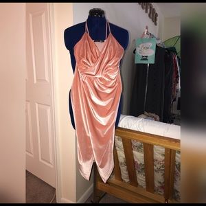 Boohoo Pink Velvet Spaghetti Strapped Dress